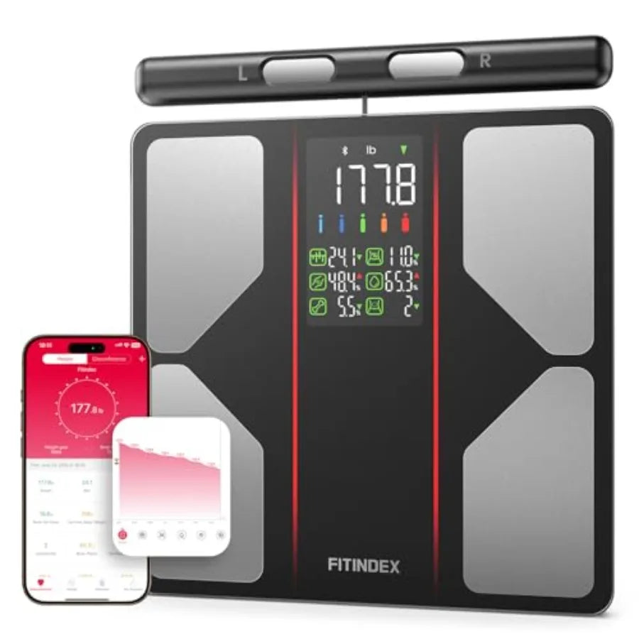 Obsidian Tempered-Glass Smart Scale 8-Electrode Large Platform for Weight BMI Fat Muscle Mass — Black | KIMLUD