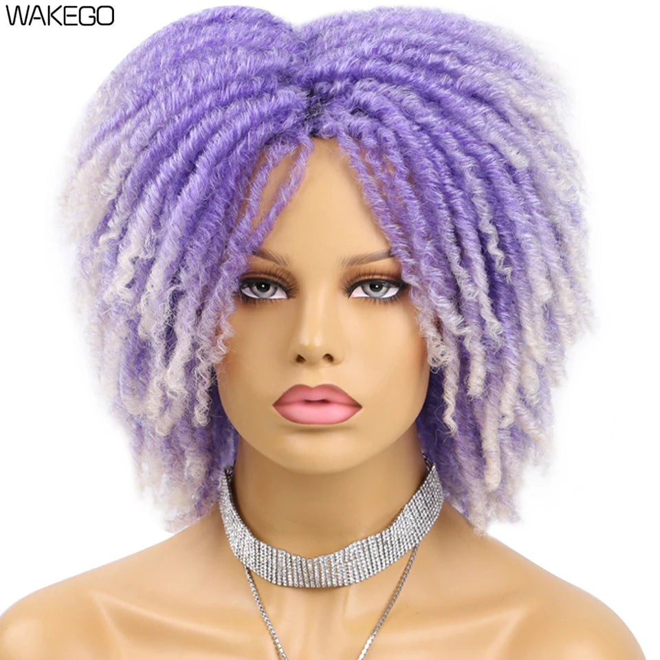 Short Dreadlock Wig Curly Synthetic Twist Faux Locs — Multicolor | KIMLUD
