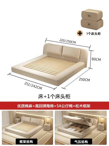 Minimalist Modern Wood Queen Size Bed With Storage — White | KIMLUD