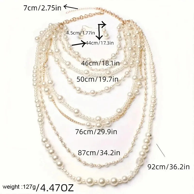 Pearl-Chain Necklace Long Layered Statement — White | KIMLUD