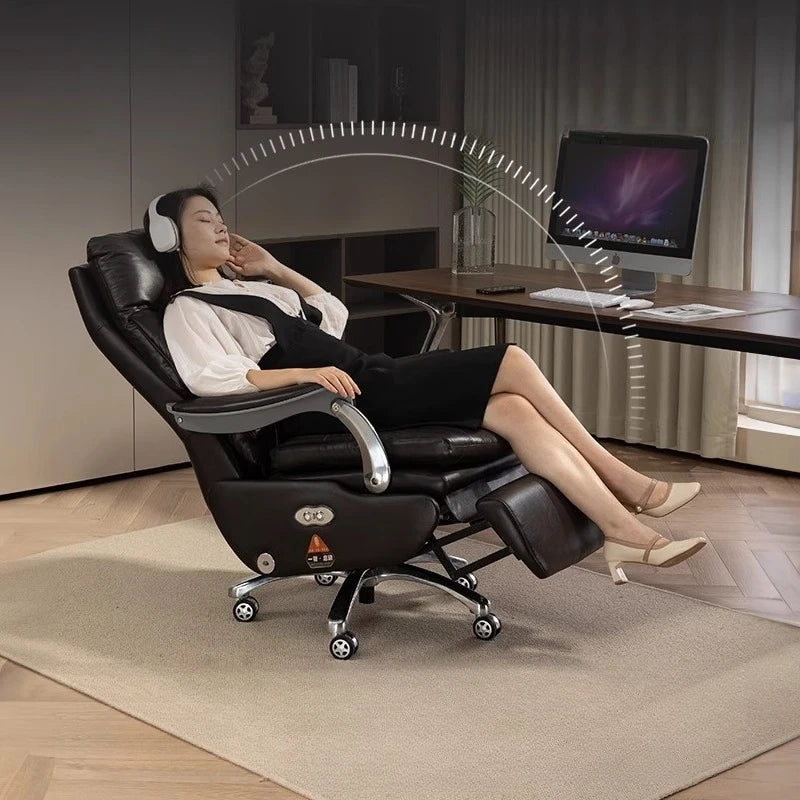 Electric Leather Boss Chair Modern Design Comfortable Ergonomic Trendy Chair Swivel Arm Footrest Salon Silla Oficina Furniture