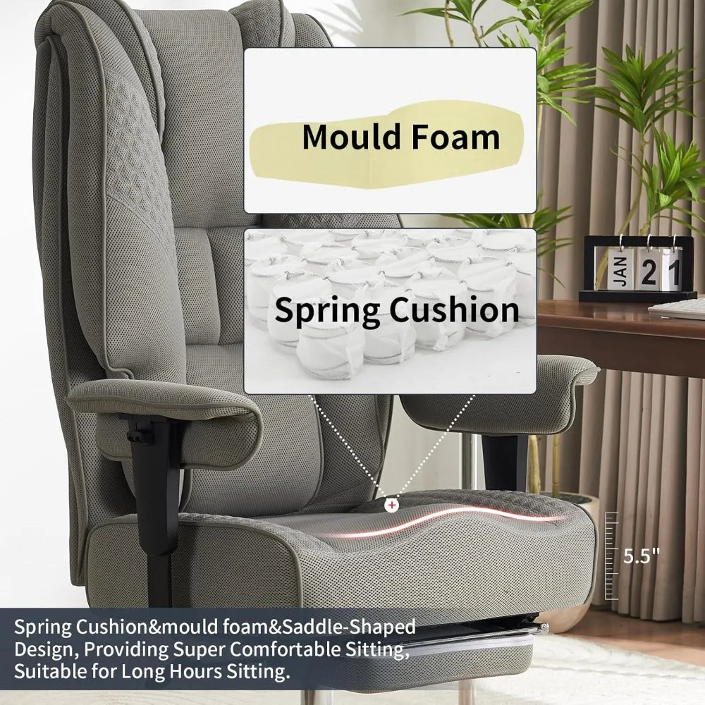 Leather High-Back Office Chair Ergonomic Lumbar Support — Black | KIMLUD