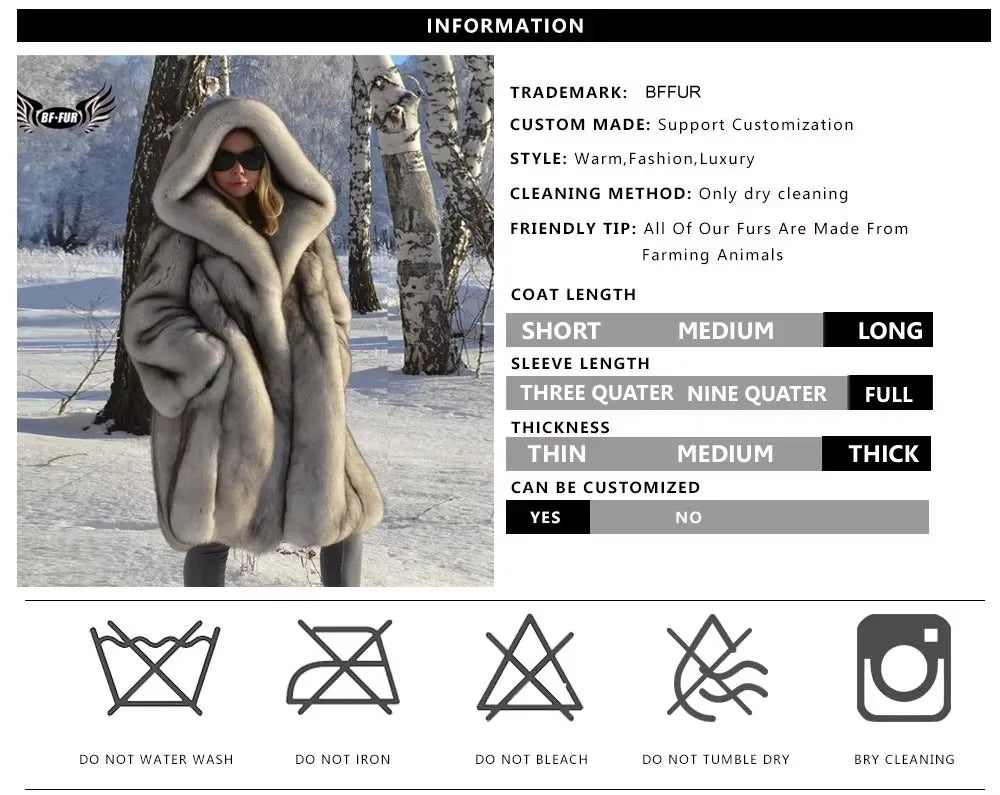 Fox Fur Coat – Hooded Full Pelt Fox Fur – Cotton Fabric | KIMLUD