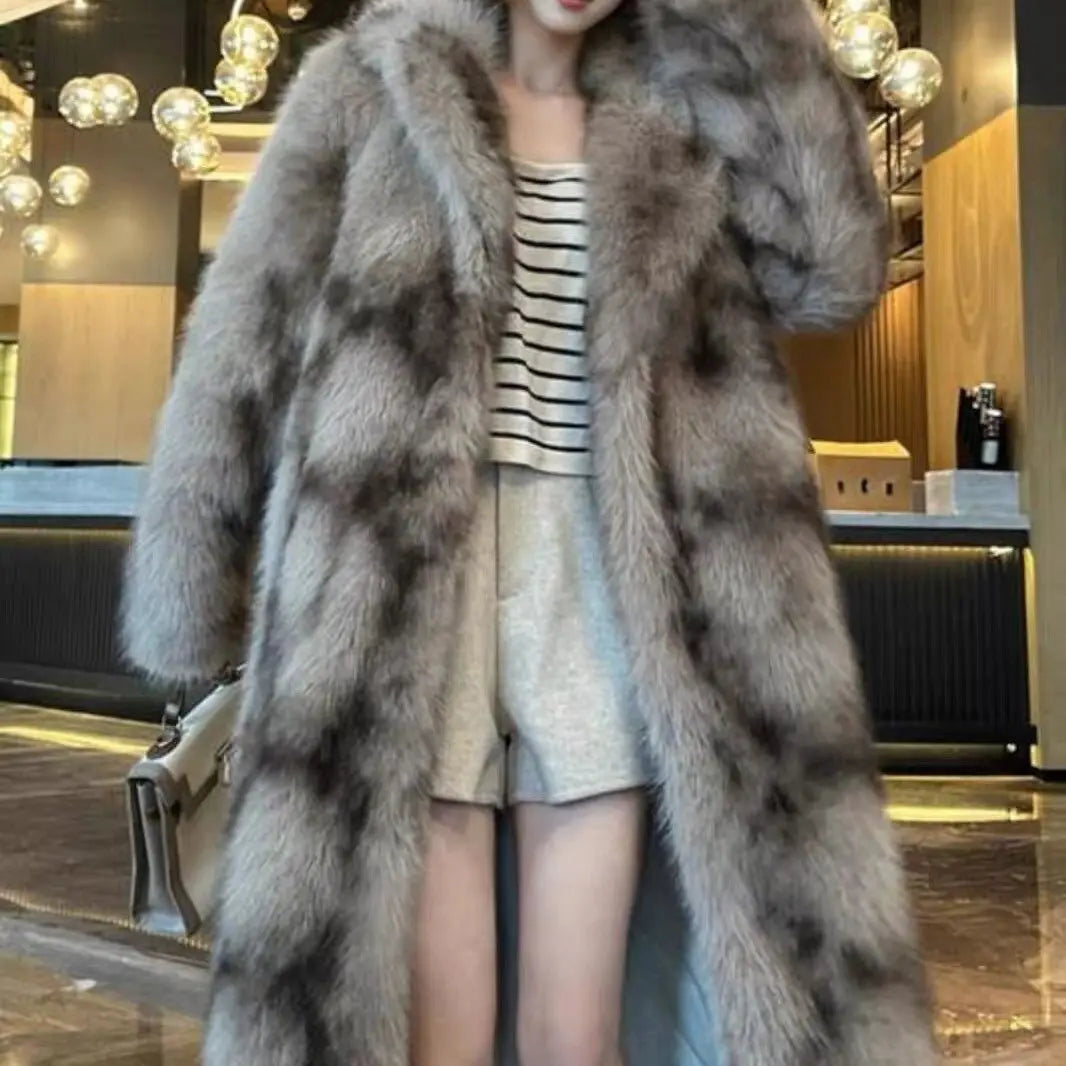 Luxury High-quality Fur Coat Women Winter Faux Fur Jacket Vintage Trench Coat Warm Thick Long Sleeve Windproof Outerwear Design