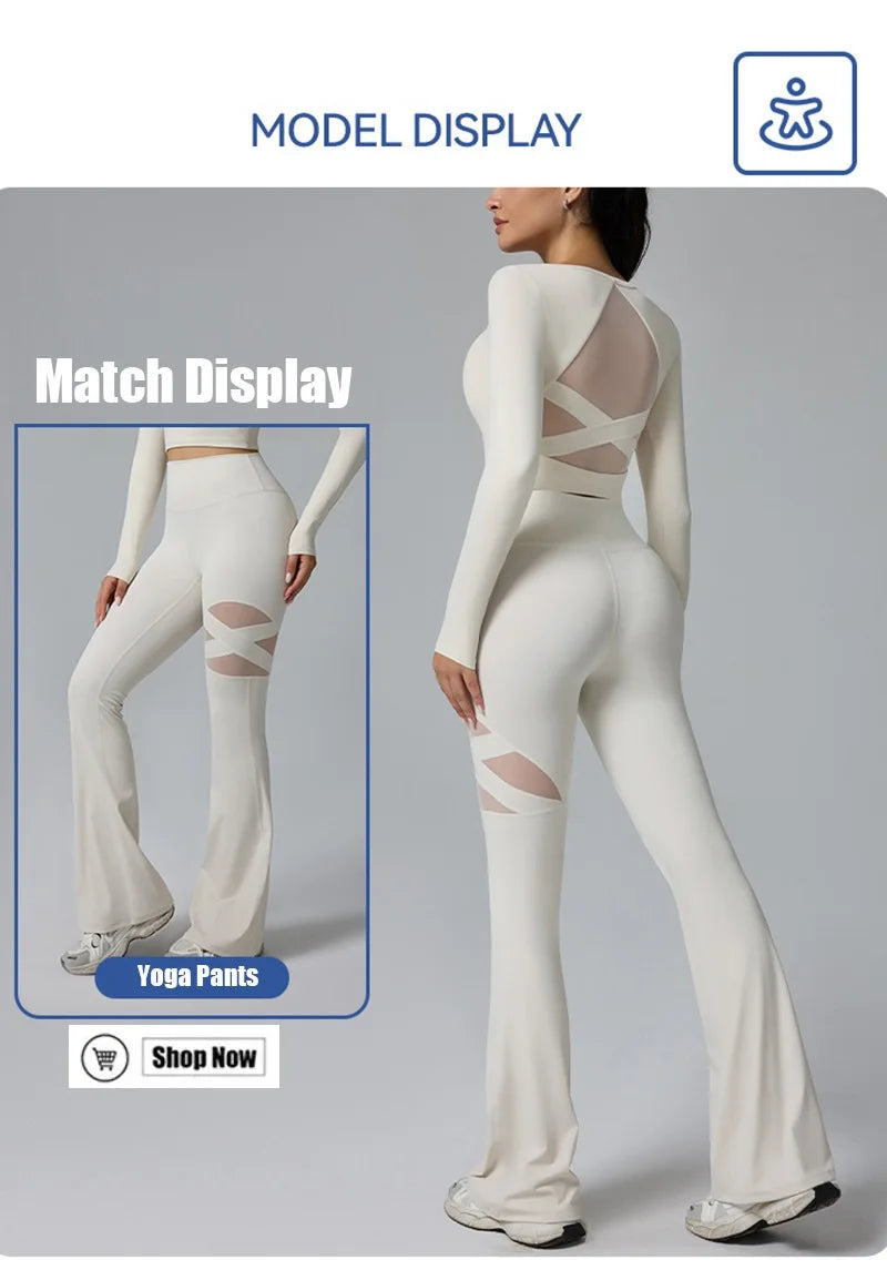 Nylon Elastane Knit Long Sleeve Yoga Top — White | KIMLUD