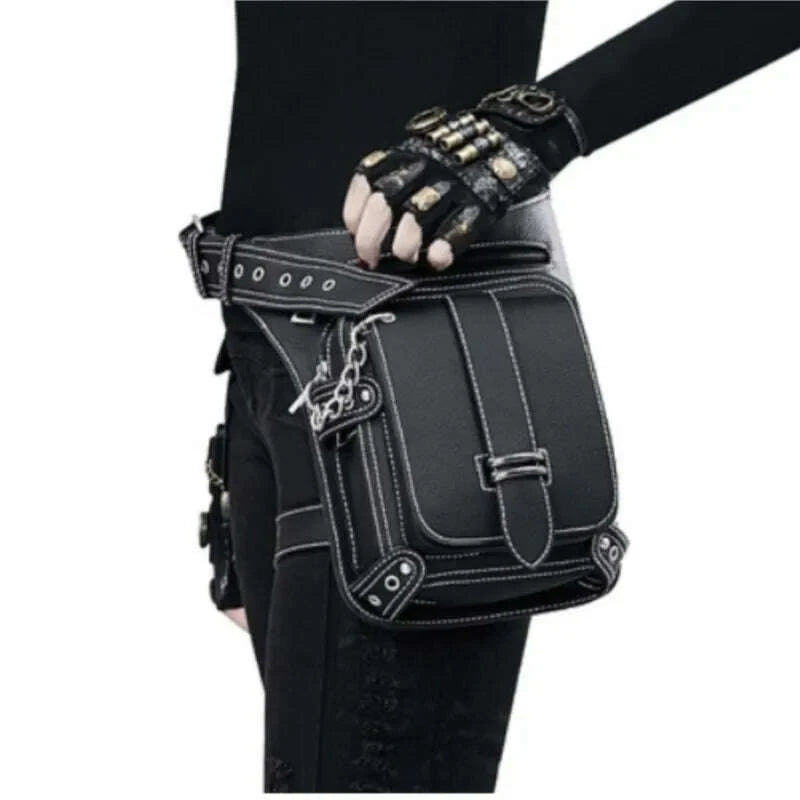 KIMLUD, Mid-century Punk Retro Waist Bag Belt Crossbody Ladies Outdoor Leg Protection Riveted Zipper Mobile Phone Packs Fanny Messenger, KIMLUD Womens Clothes
