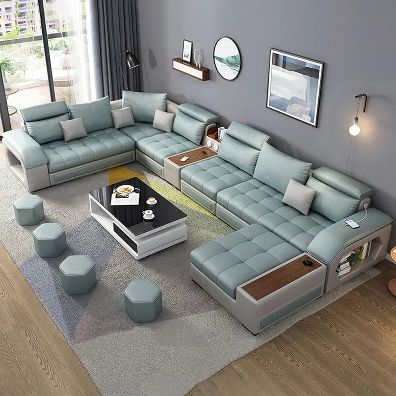 Modern Leather U-shaped Combination Sofa Bed 7-piece Furniture Living Room Fabric Velvet Sofa Home Manufacturer