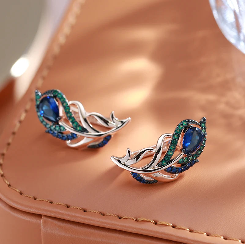 Zircon Drop Earrings Vintage Crystal Leaf — Blue | KIMLUD