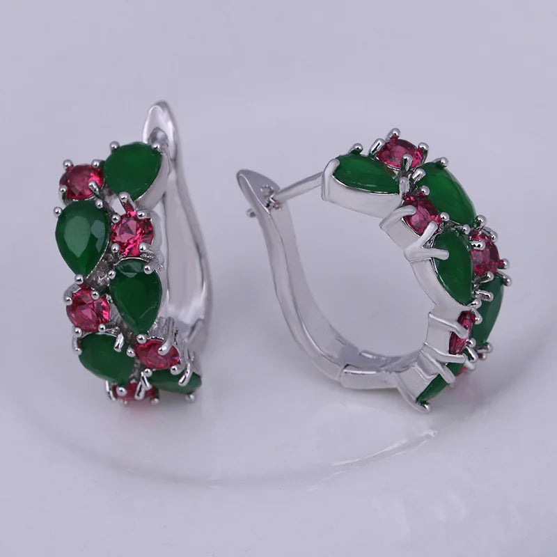 Semi-Precious Stone Stud Earrings Round — Silver | KIMLUD