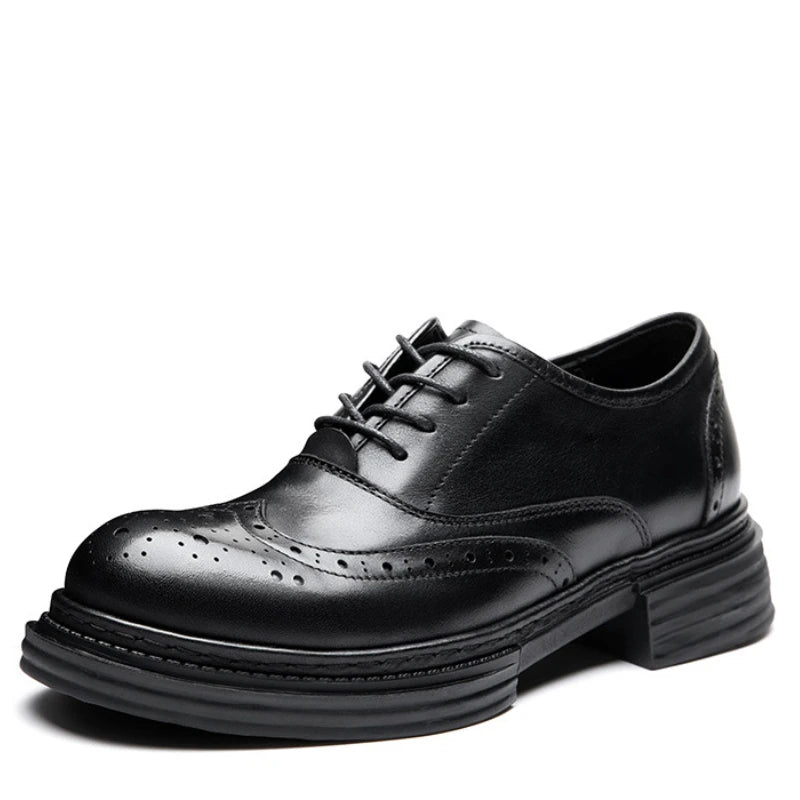 Retro Mens Casual Business Shoes Luxury Genuine Leather 2025 Spring Fashion Platform Handmade Quality Brogues Formal Shoes Male