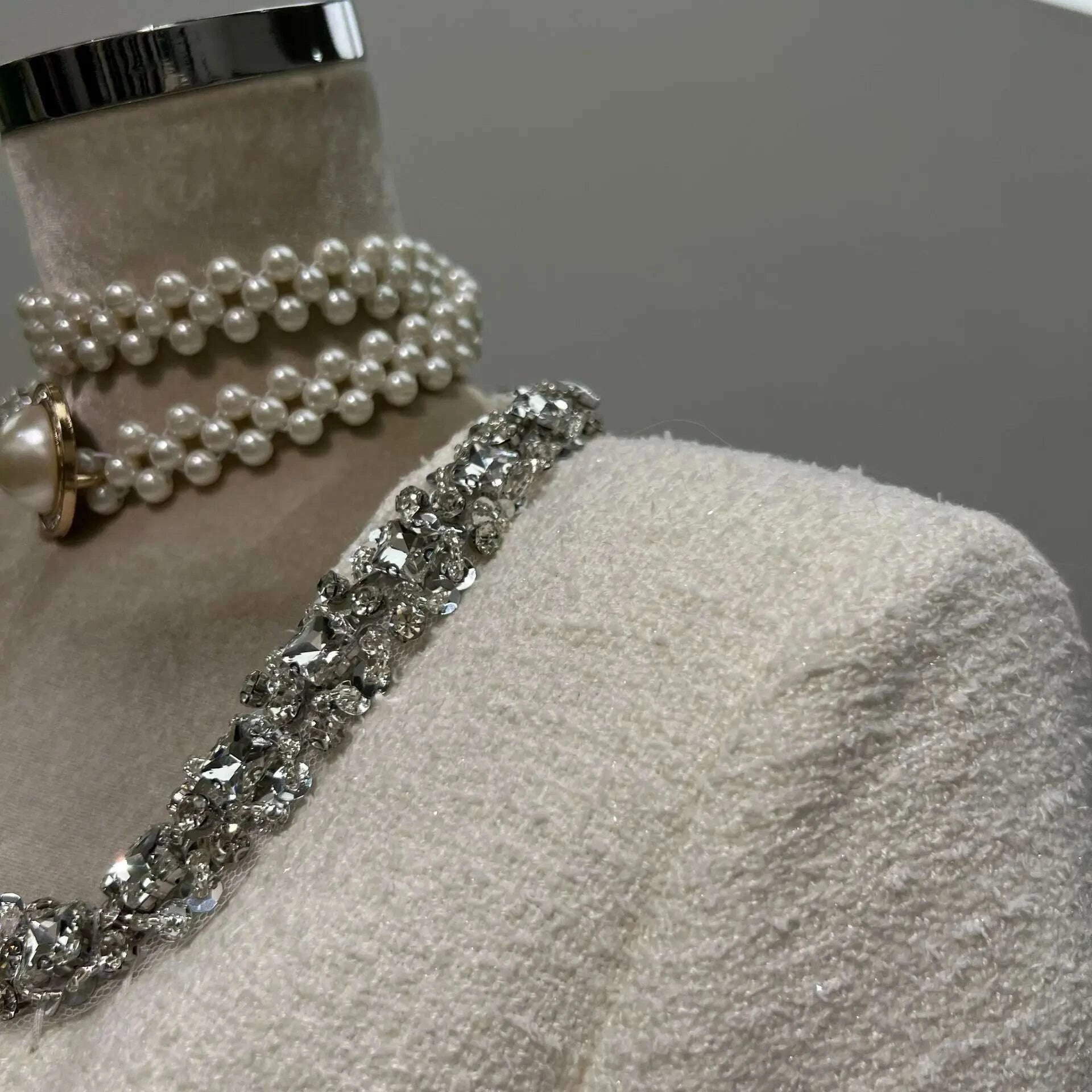 IEQJ Fashion Black 2 Piece Set Women Square Collar Diamonds Inlaid Short Jacket High Waist Skirt Suit Autumn New 3A556