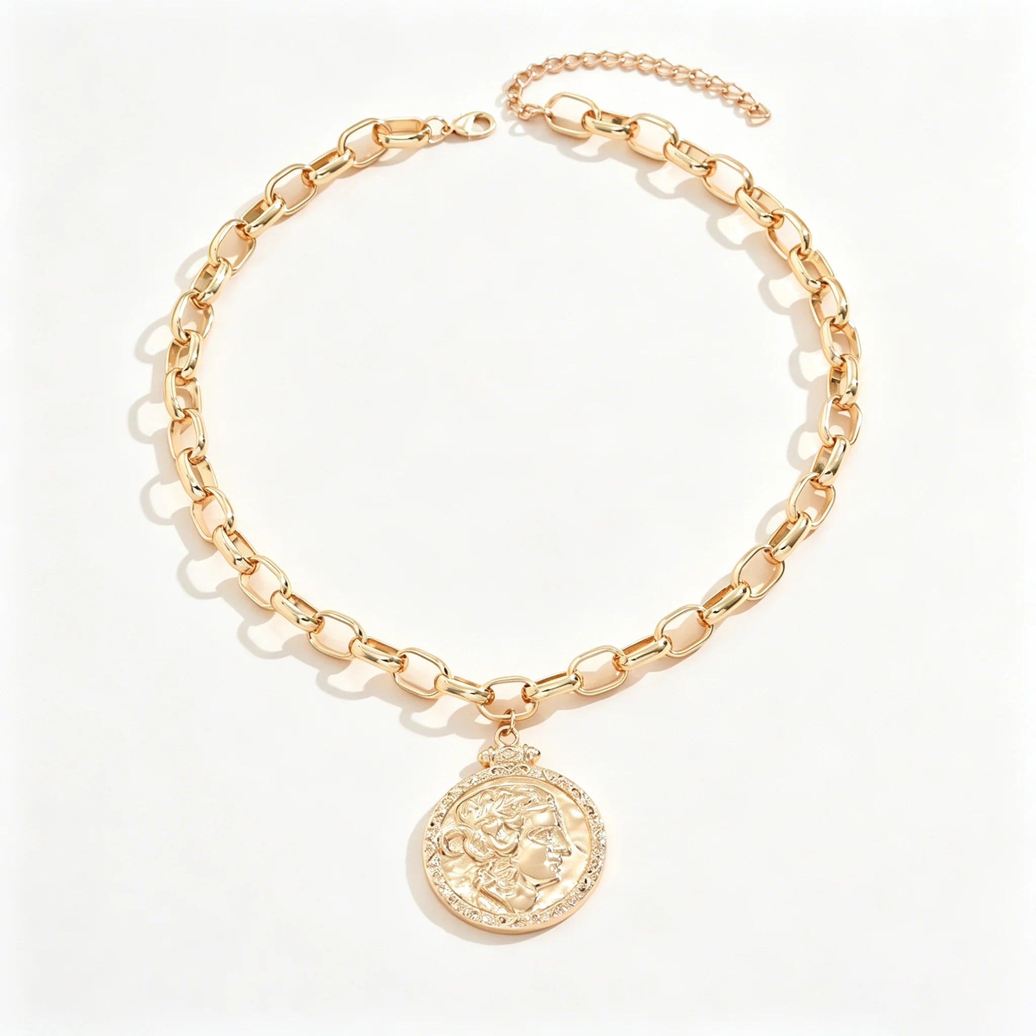 Gold Tone Coin Pendant Necklace - Gold Tone | KIMLUD