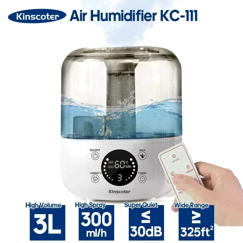 kinscoter-3l-air-humidifier-professional-large-capacity-home-humidifier-plant-mist-aroma-diffuser-with-remote-control-timerkimlud-womens-fashion-34619818