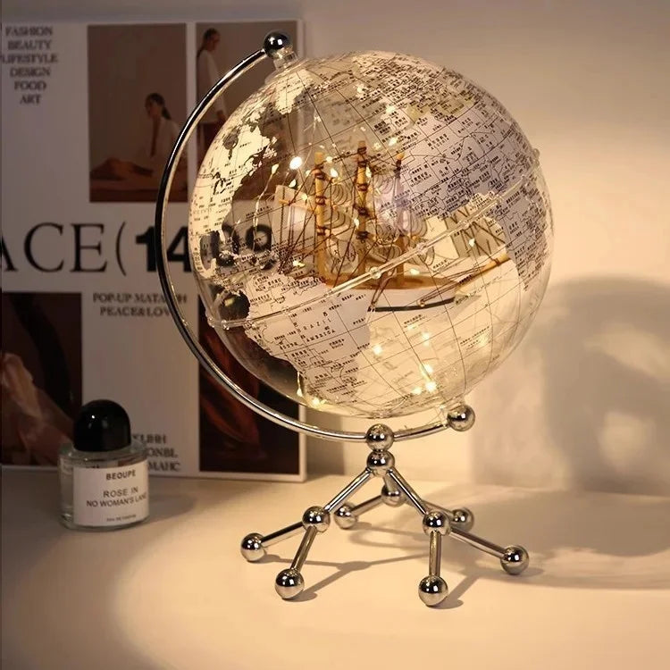 Polished Metal Globe Ornament Sculpture — Gold | KIMLUD