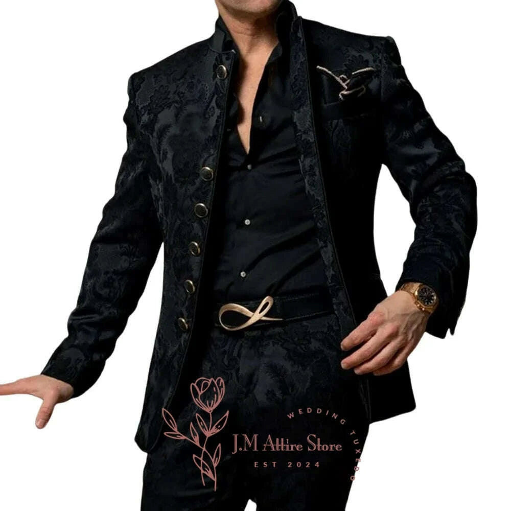 formal-mens-suits-2-pieces-blazer-pants-black-jacquard-set-for-wedding-dinner-dating-ceremony-banquet-luxury-custom-tuxedo-kimlud-womens-fashion-34599956
