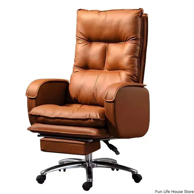 Cortex Leather-Blend Office Chair Executive Desk Chair With Ergonomic High Back — Cognac Brown | KIMLUD