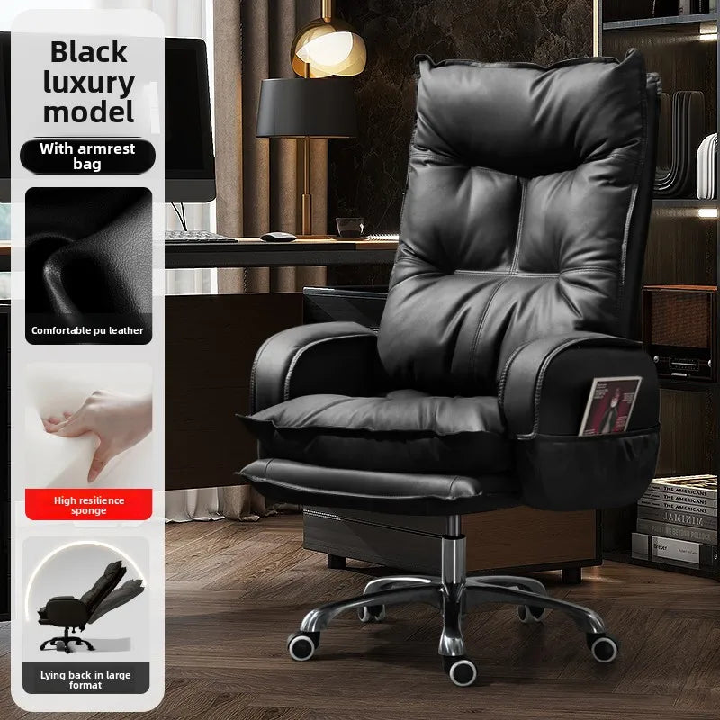 Genuine Leather Executive Chair Reclining Ergonomic Height-Adjustable — Chocolate Brown | KIMLUD