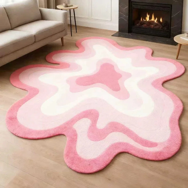 Abstract Plush Rug Irregular Shape — Navy | KIMLUD