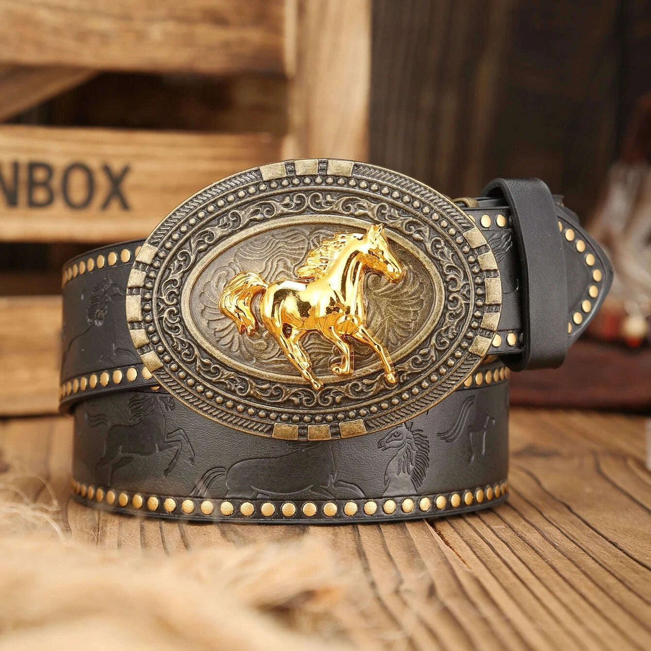 KIMLUD, A Western-buckle PU belt suitable for both men and women, a unique and retro brown belt (with perforated nails included), KIMLUD Womens Clothes