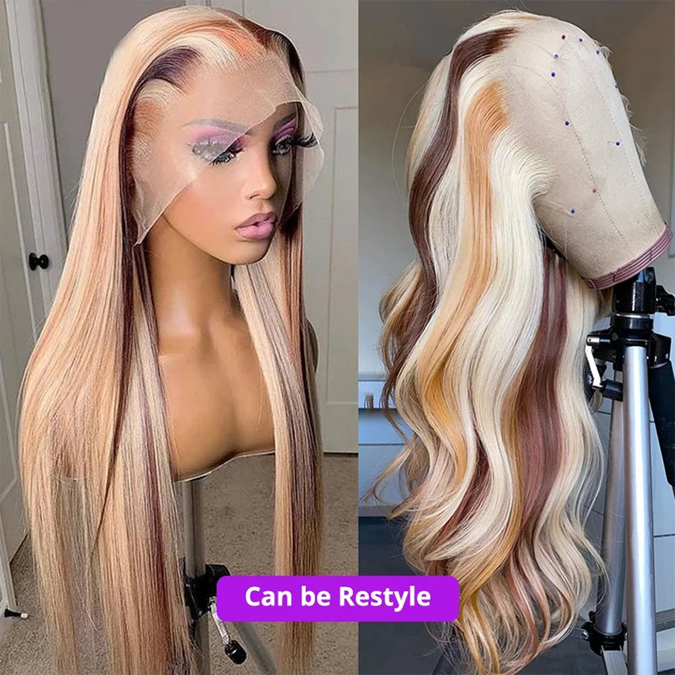 HD Blonde Highlight Body Wave Lace Front Wigs Remy Brazilian Colored Human Hair Wigs For Women Pre Plucked 13x4 Lace Frontal Wig