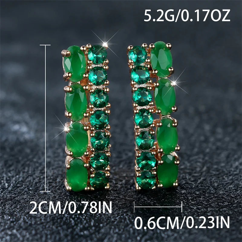 Geometric Clip Earrings Gold Color Oval Round — Green | KIMLUD