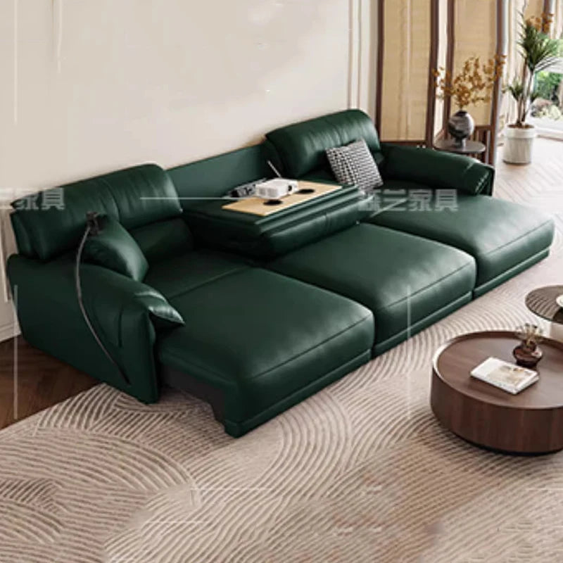 Leather-Like Modular Sofa L-Shaped Folding Recliner — Chestnut Brown | KIMLUD