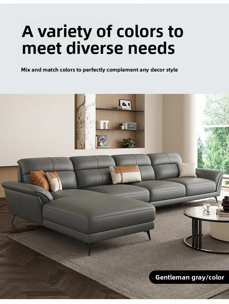 Leather Sculpted Modern L-Shaped Sofa — Black | KIMLUD