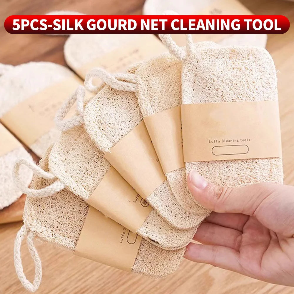 10PCS/5PCS/1PC - Double layer natural loofah sponge for kitchen cleaning, biodegradable, suitable for kitchen cleaning