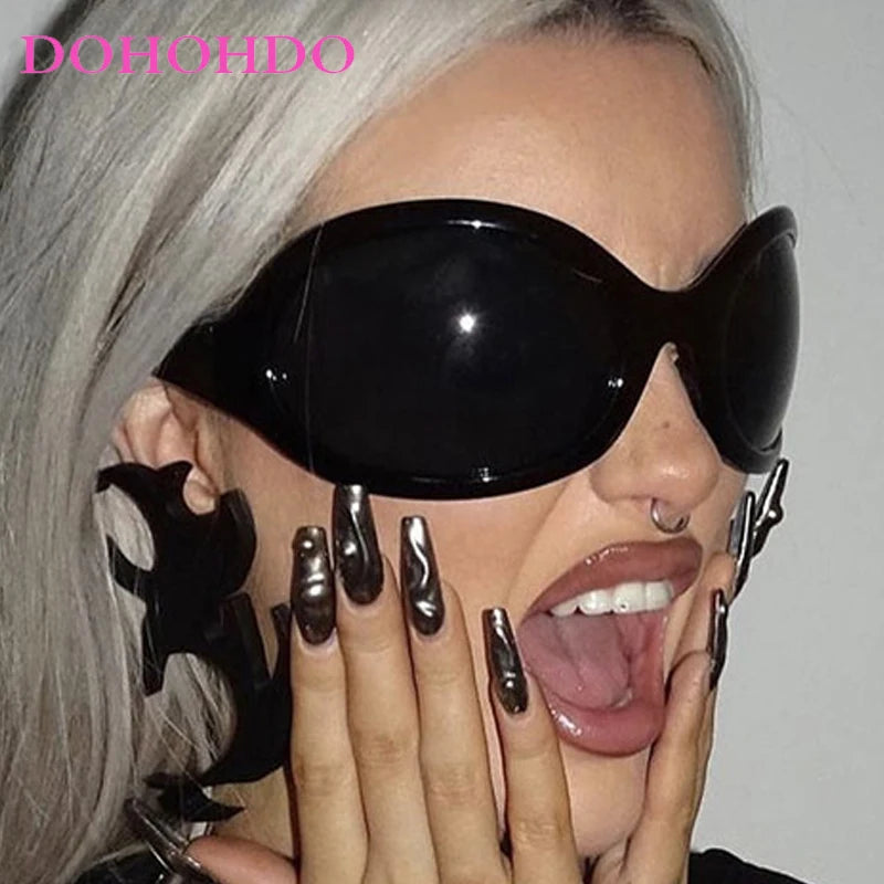 Oversized Oval Sunglasses Y2K Punk — Black | KIMLUD