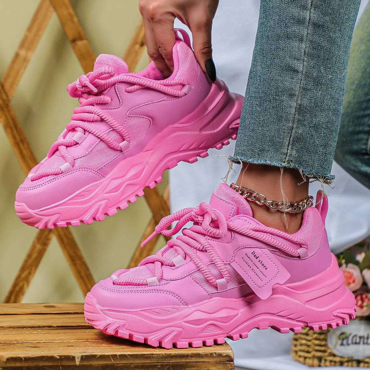 Platform Air Mesh Sneakers With Thick Sole — Yellow | KIMLUD