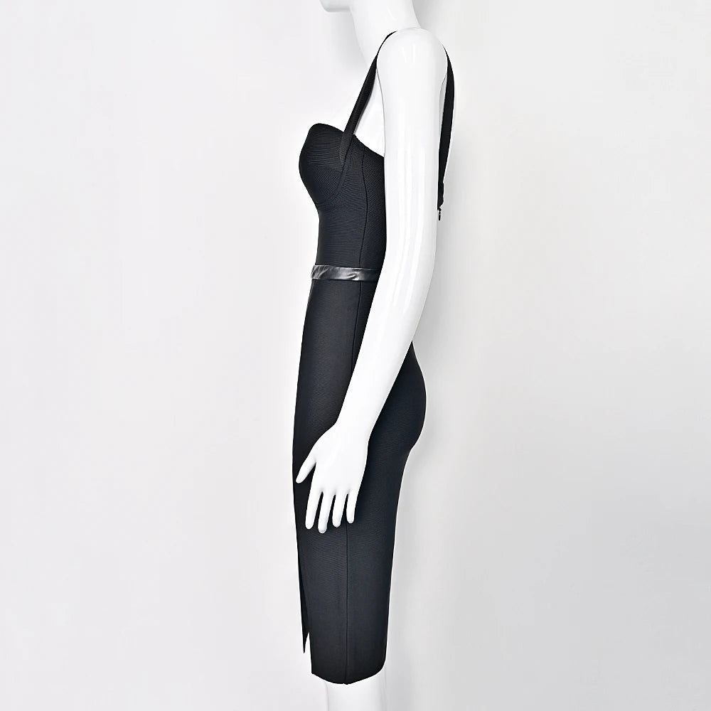 Summer Sexy Slit Black HL Evening Bandage Dress Bodycon Club Party Dress XL Club Party Women Spaghetti Strap Maxi Dress