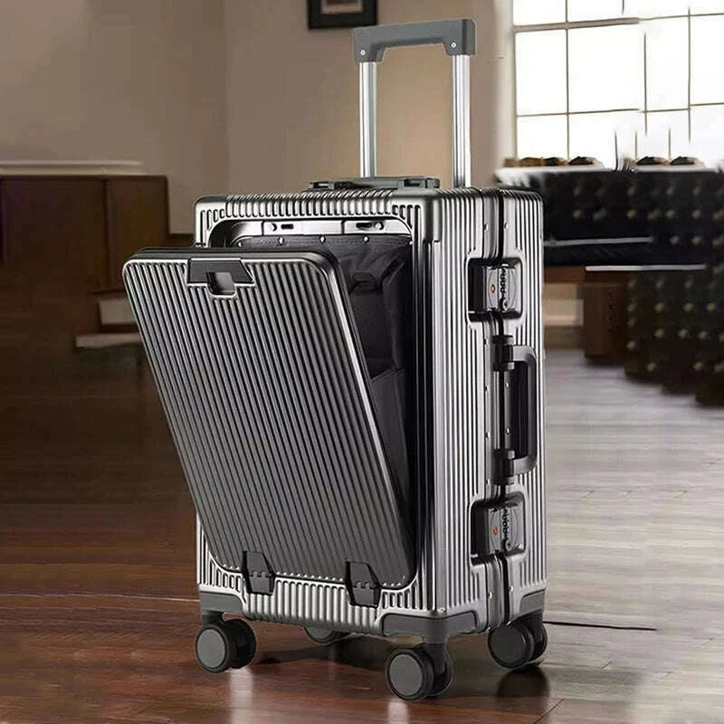 new-suitcase-front-opening-laptop-bag-aluminum-frame-luggage-with-usb-port-password-trolley-case-travel-suitcases-20-28-inchkimlud-womens-fashion-34613302