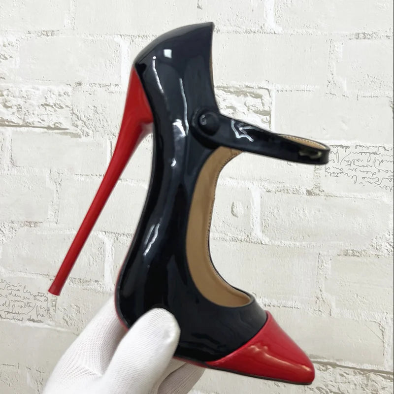 Stiletto Pumps – Front Strap – Patent Leather – Multicolor | KIMLUD