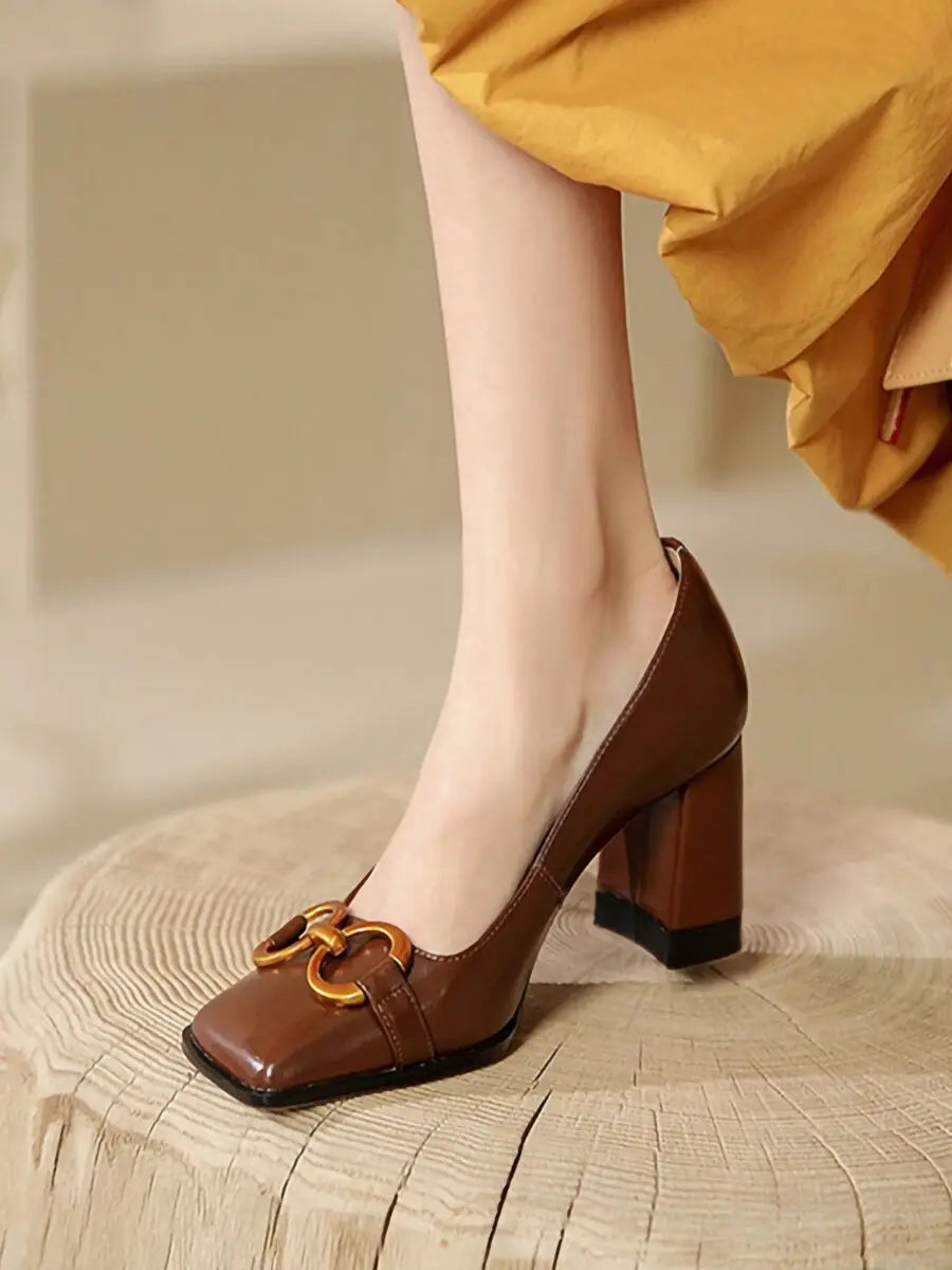 Patent Leather Square Buckle Pumps — Black | KIMLUD