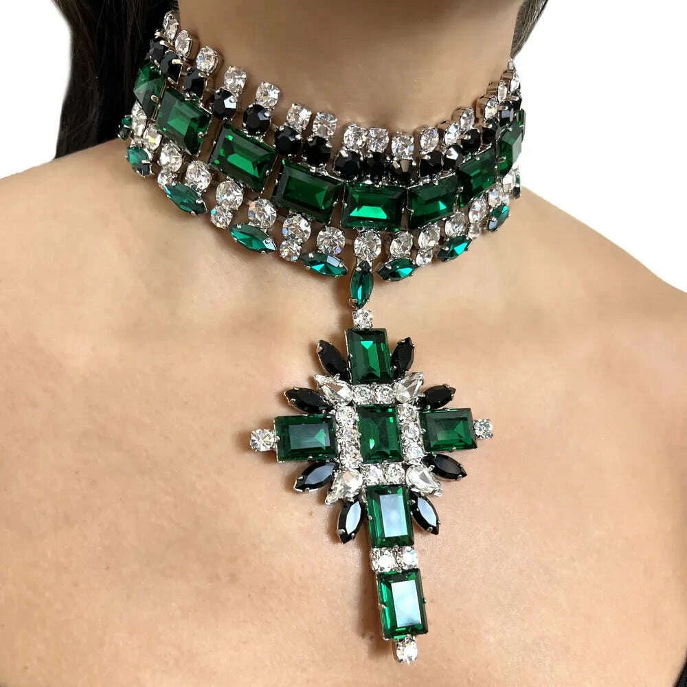 green-corss-pendant-choker-bridal-collar-charms-party-accessories-statement-necklace-rhinestone-jewelry-pendant-wholesale-gift-kimlud-kimlud-33910527