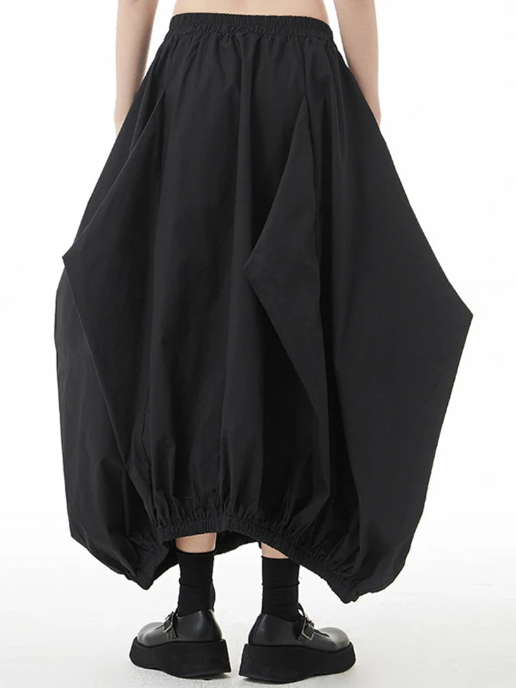 Skirt – High Elastic Waist – Irregular Pleated Long – Black | KIMLUD