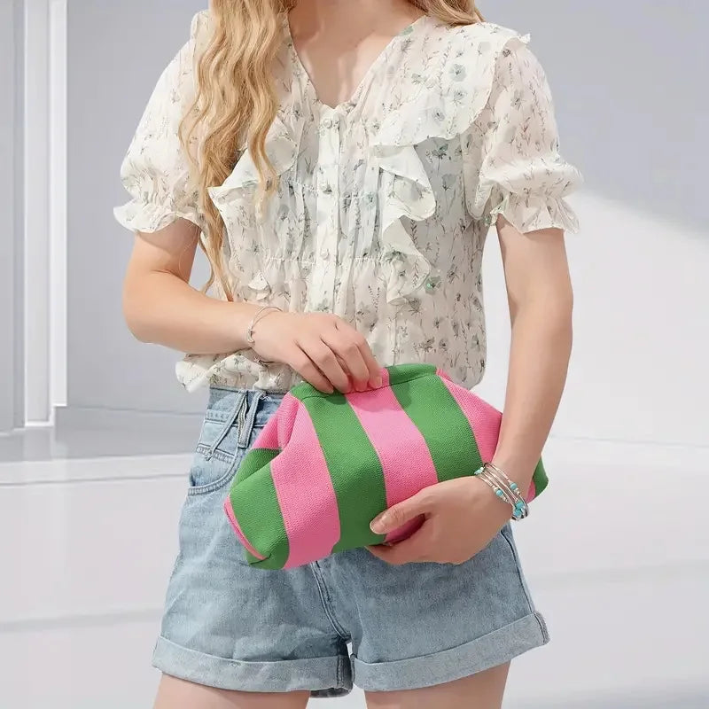 Striped Polyester Clutch Bag Small — Multicolor | KIMLUD