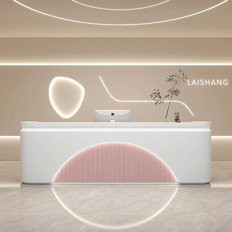 Modern Reception Desk With Integrated LED Lighting — White | KIMLUD