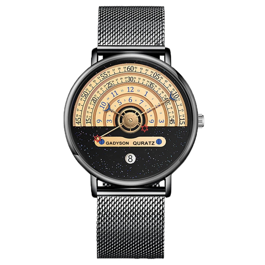 Unique Business Men Watch Fashion Auto Date Stainless Steel Strap Quartz Wristwatch Man Gifts For Him Calendar Clock