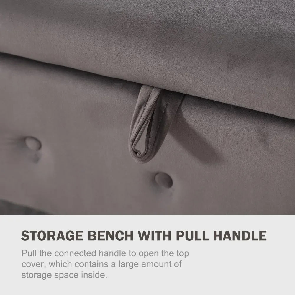 Velvet Storage Bench with Button for Entryway, Living Room63'' Storage Ottoman Bench for Bedroom, End of Bed Bench with Arms