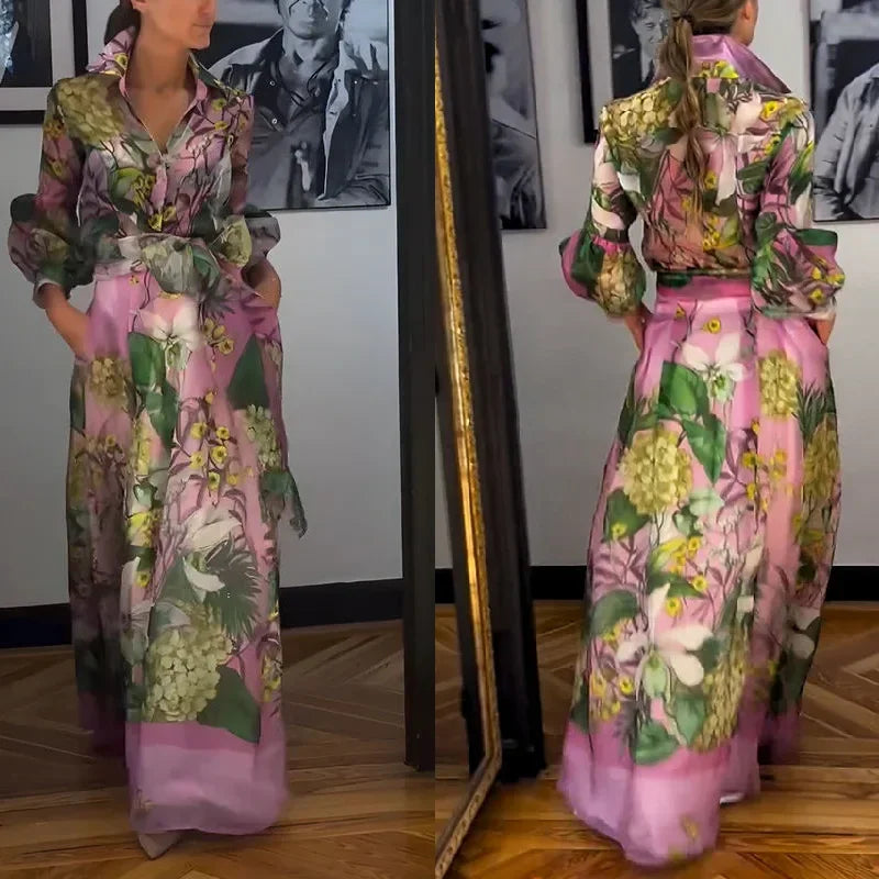 Floral Dress Set – Blouse and Dress – Polyester Cotton | KIMLUD