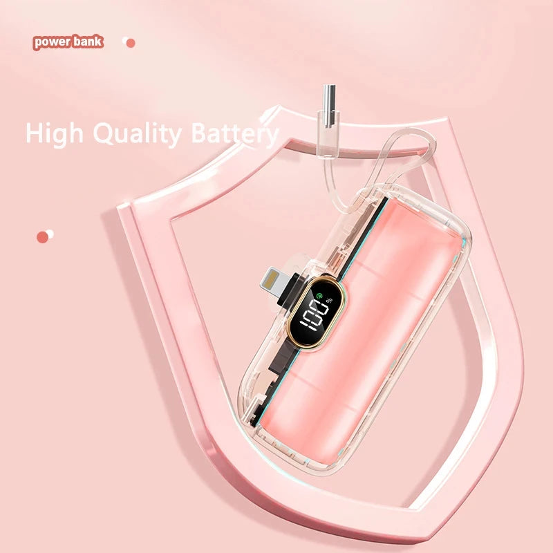 Portable Mini Power Bank Type C Plug Built in Cable 22.5W Fast Charging for iPhone Samsung Xiaomi External Battery