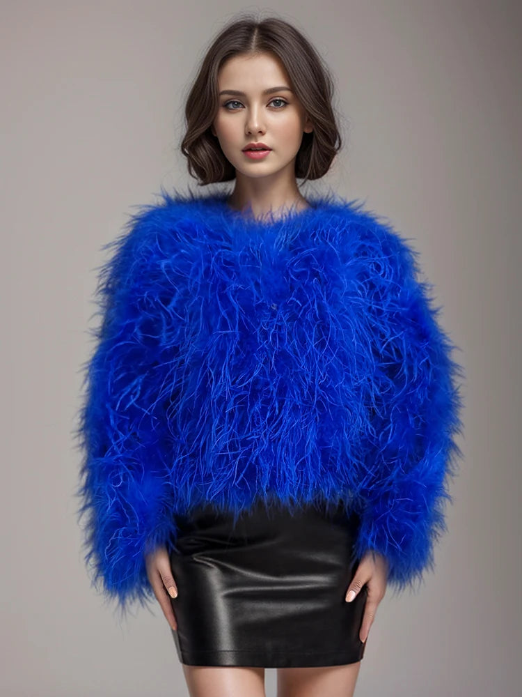 Winter True Ostrich hair Jacket Casual Long Sleeve Imported Fur Jacket Women's Warm Jacket Size Customizable
