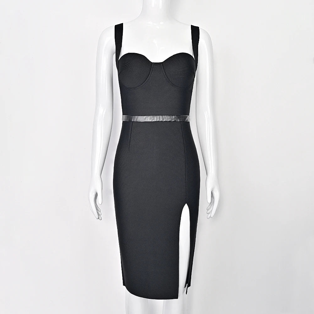 Summer Sexy Slit Black HL Evening Bandage Dress Bodycon Club Party Dress XL Club Party Women Spaghetti Strap Maxi Dress