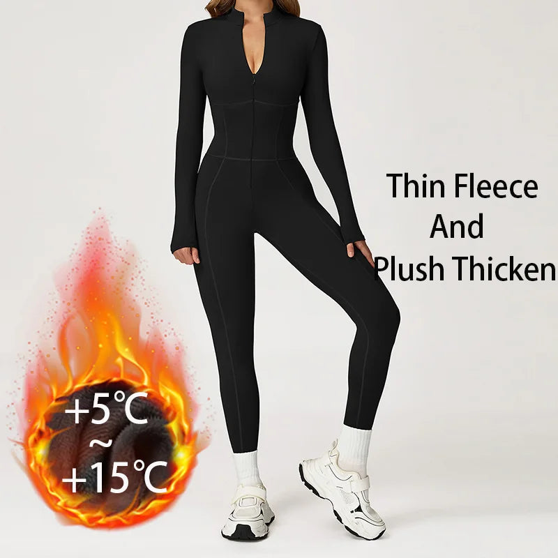 Jumpsuit – Zipper Long Sleeve – Nylon Elastane Broadcloth | KIMLUD