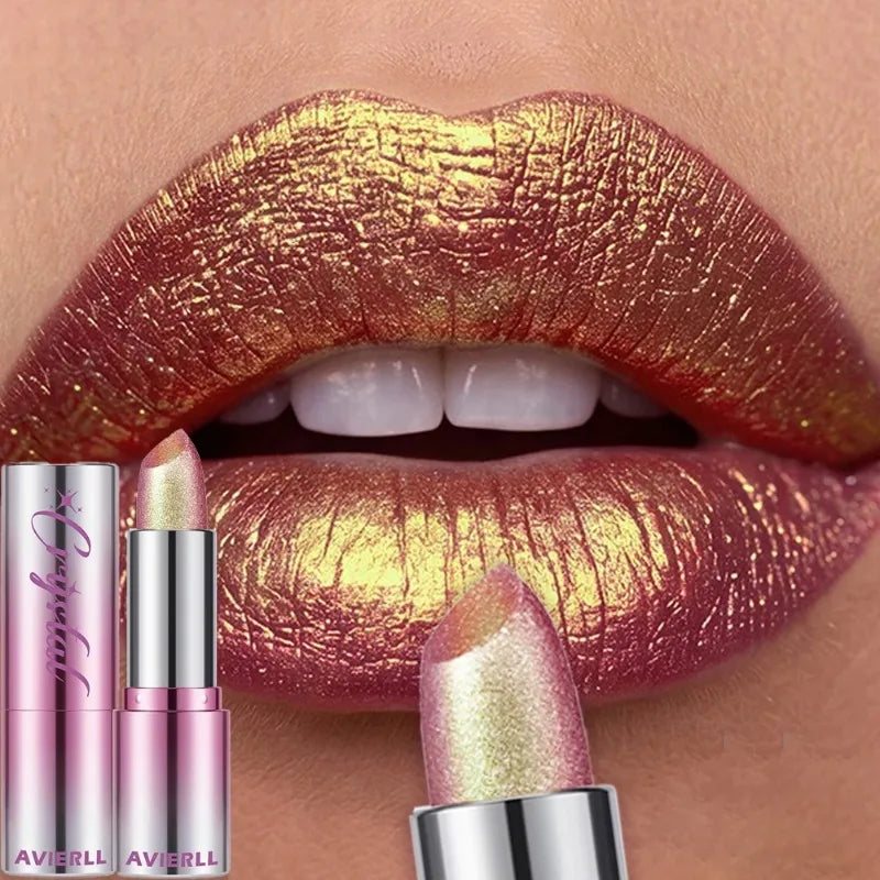14 Colors Metallic Sparkle Lipstick Polarizing Glitter Shiny Lip Gloss Waterproof Long Lasting Gold Pearl Shine Sexy Lips Makeup