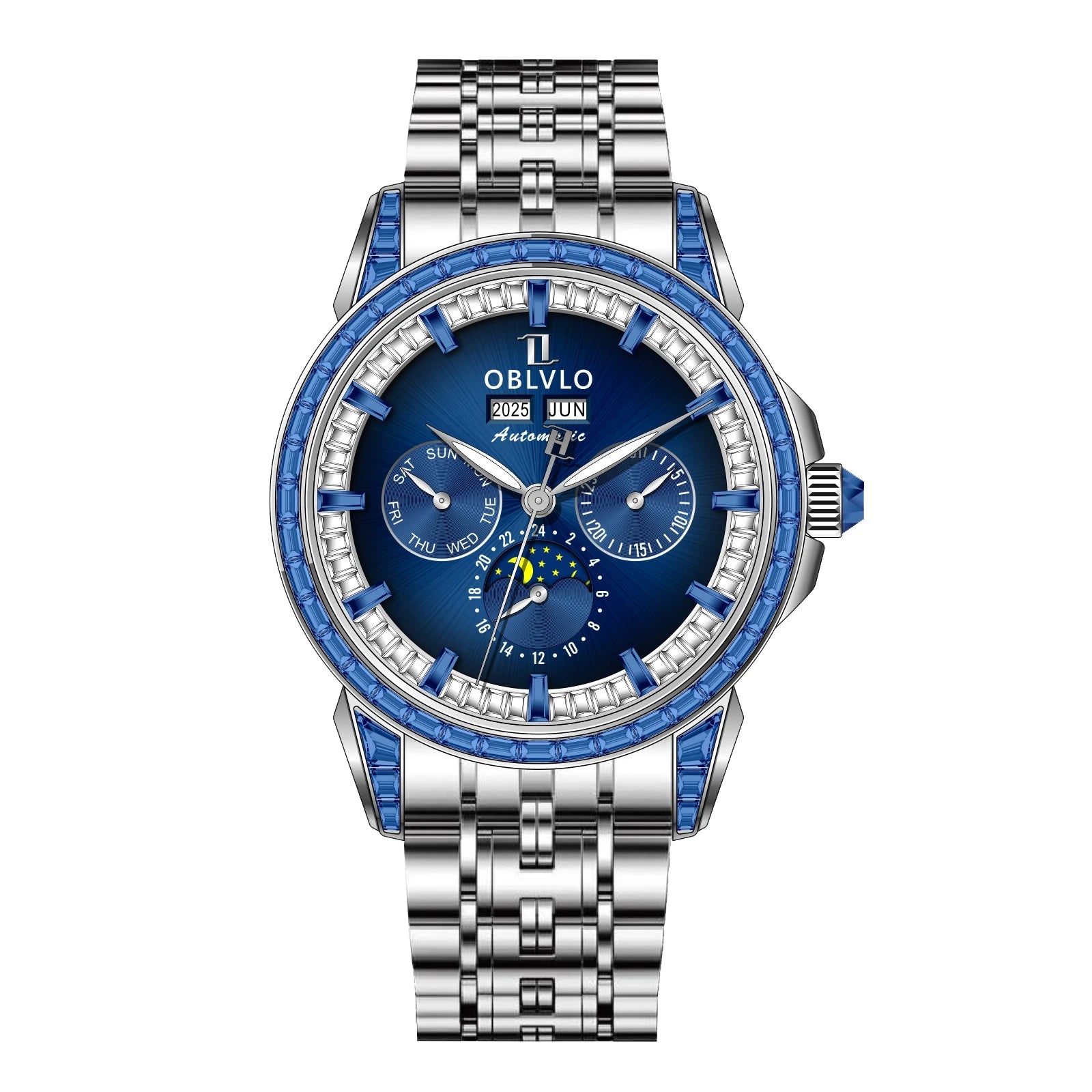 Moonphase Automatic Leather Strap Watch Complete Calendar — Red | KIMLUD