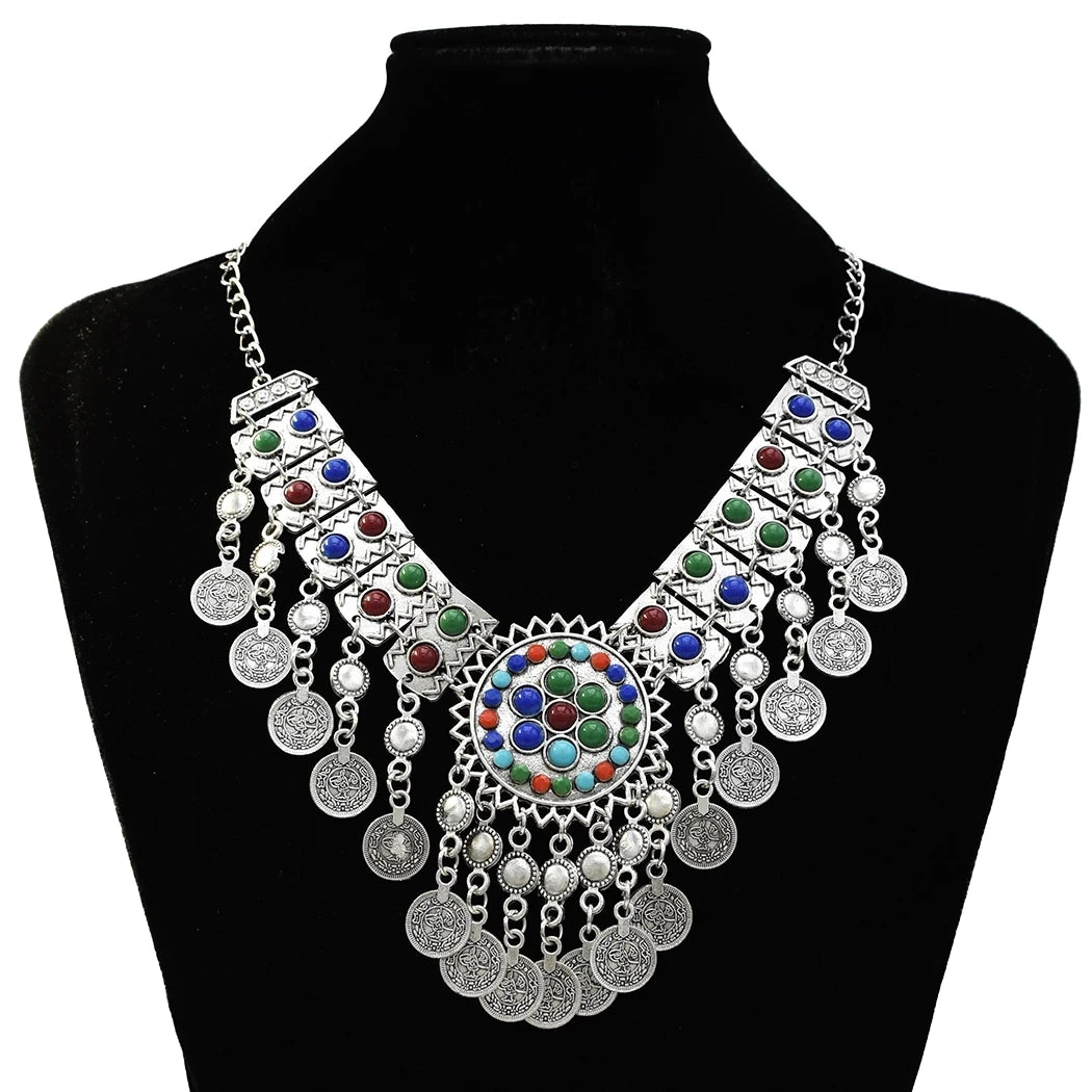 Collar Necklace - Big Chunky - Tibetan Silver - Silver | KIMLUD