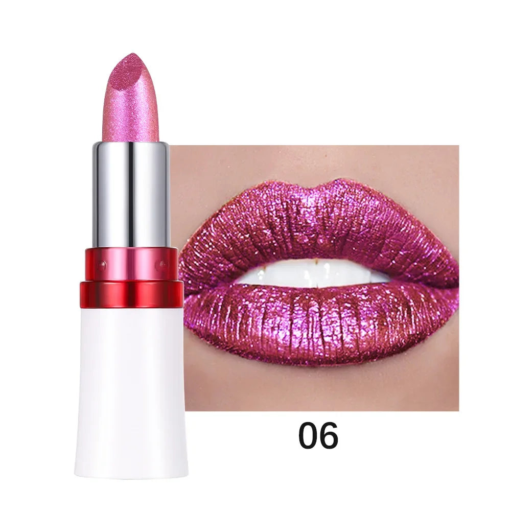 Metallic Lip Gloss Glitter Glaze Waterproof Long-Lasting — Bright Red | KIMLUD