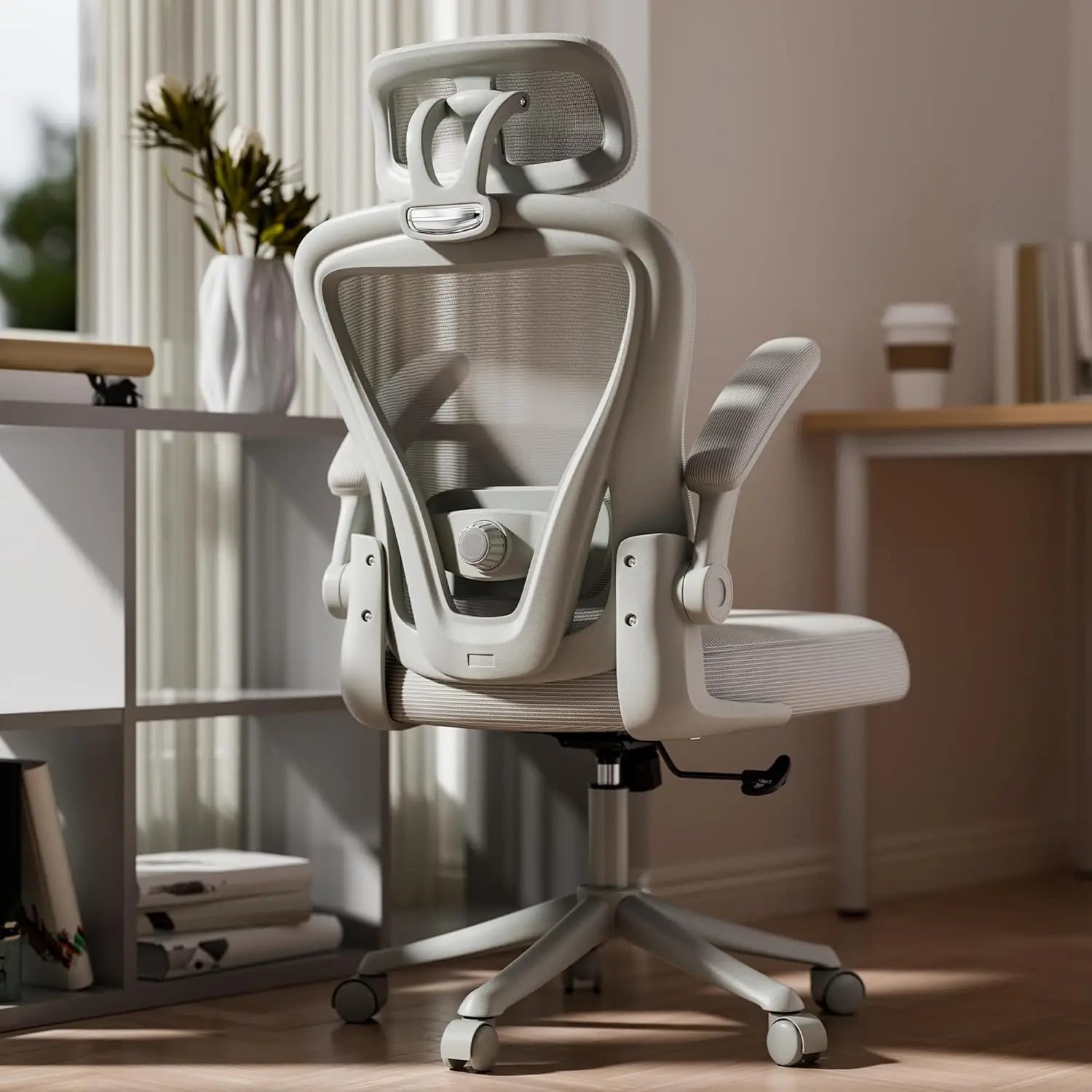 Mesh High Back Ergonomic Office Chair M903 With Wheels, Adjustable Lumbar Support — Ivory | KIMLUD